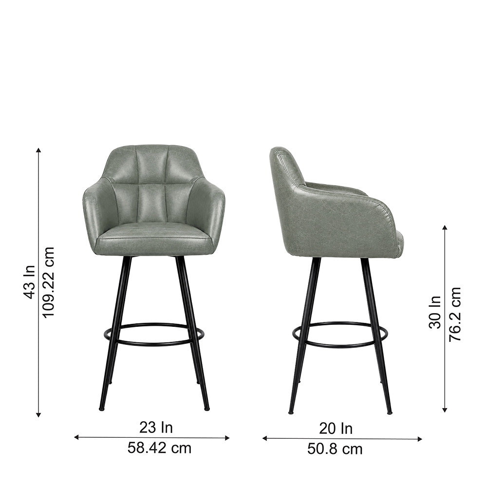 Kaelis Sage Faux Leather Tufted Counter Height Bar Stool with Black Metal Legs