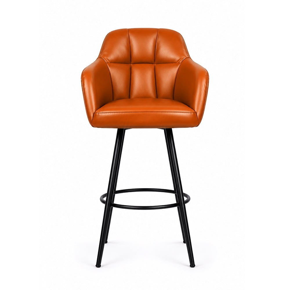 Kaelis Tan Faux Leather Tufted Counter Height Bar Stool with Black Metal Legs
