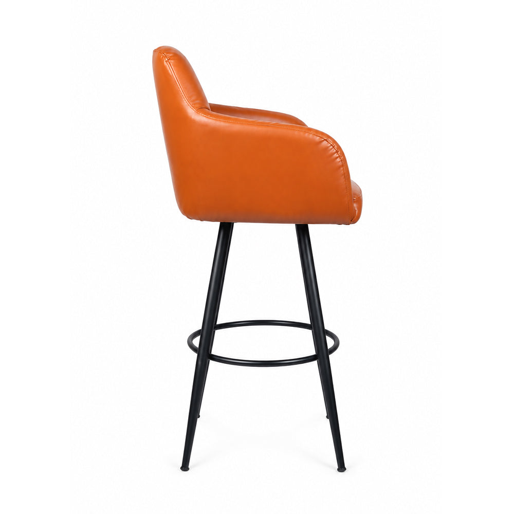 Kaelis Tan Faux Leather Tufted Counter Height Bar Stool with Black Metal Legs