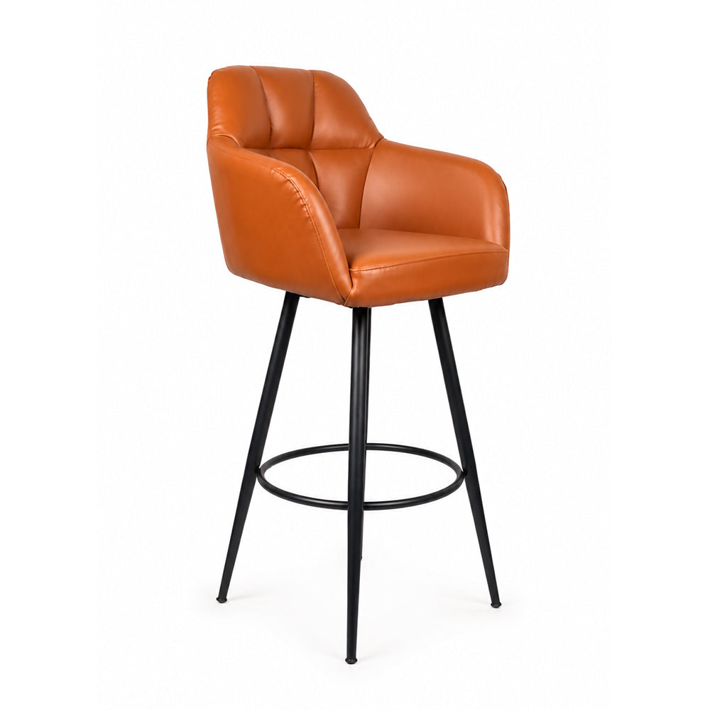 Kaelis Tan Faux Leather Tufted Counter Height Bar Stool with Black Metal Legs