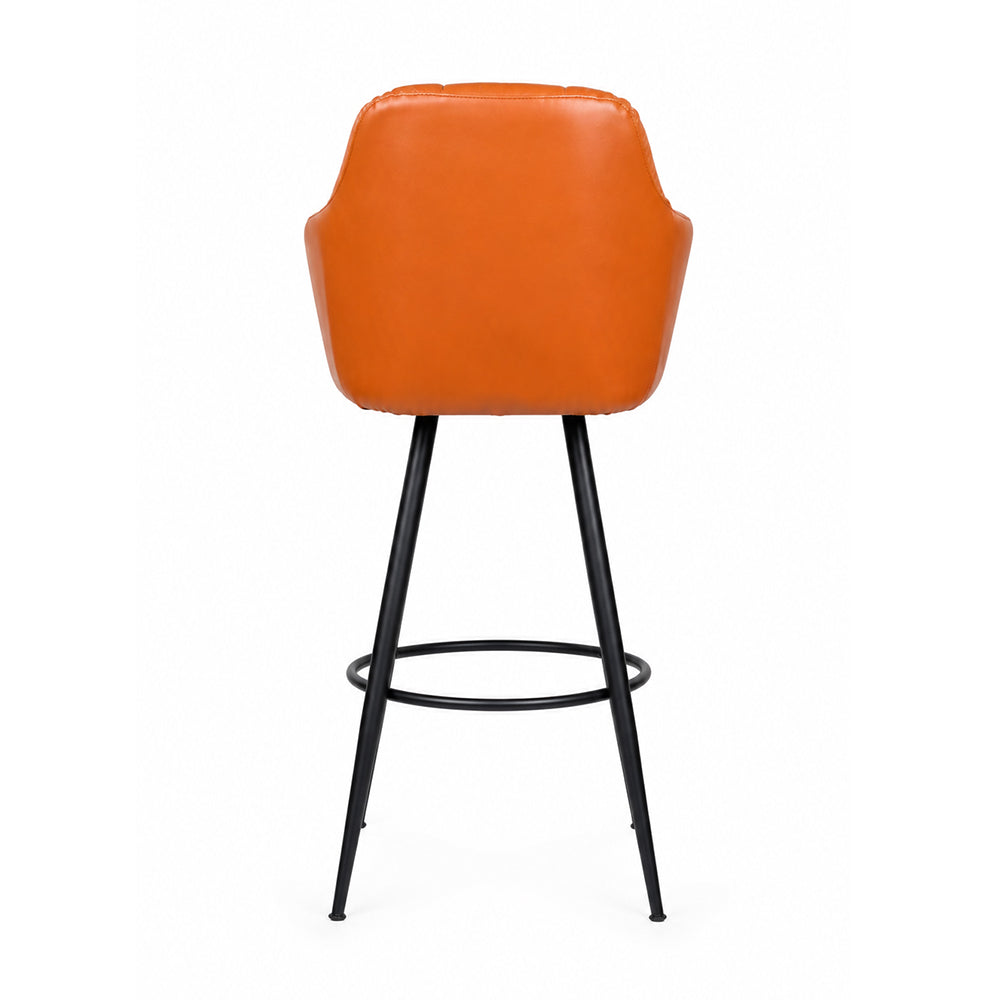 Kaelis Tan Faux Leather Tufted Counter Height Bar Stool with Black Metal Legs