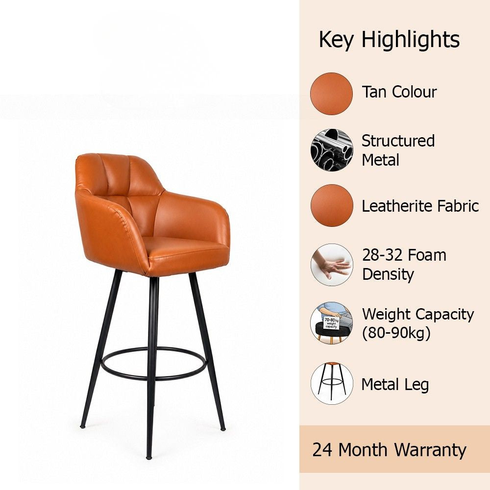 Kaelis Tan Faux Leather Tufted Counter Height Bar Stool with Black Metal Legs