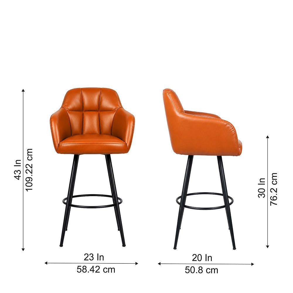 Kaelis Tan Faux Leather Tufted Counter Height Bar Stool with Black Metal Legs
