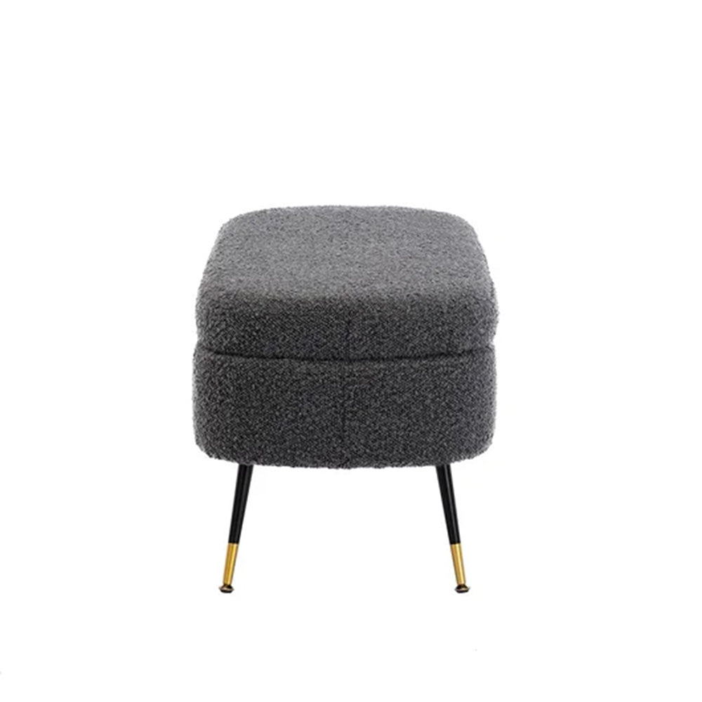 Grey Boucle Storage Bench with Gold-Tipped Legs