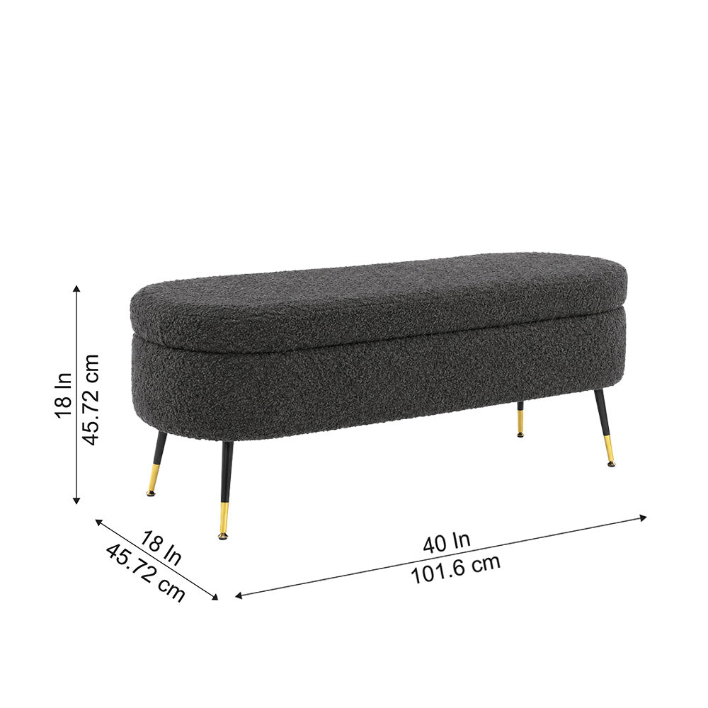 Grey Boucle Storage Bench with Gold-Tipped Legs