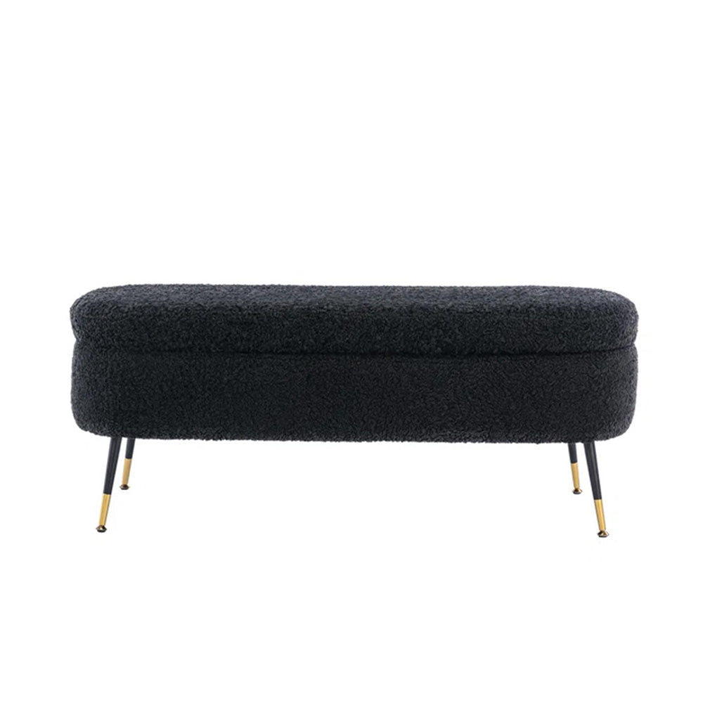 Black Boucle Storage Bench with Gold-Tipped Legs
