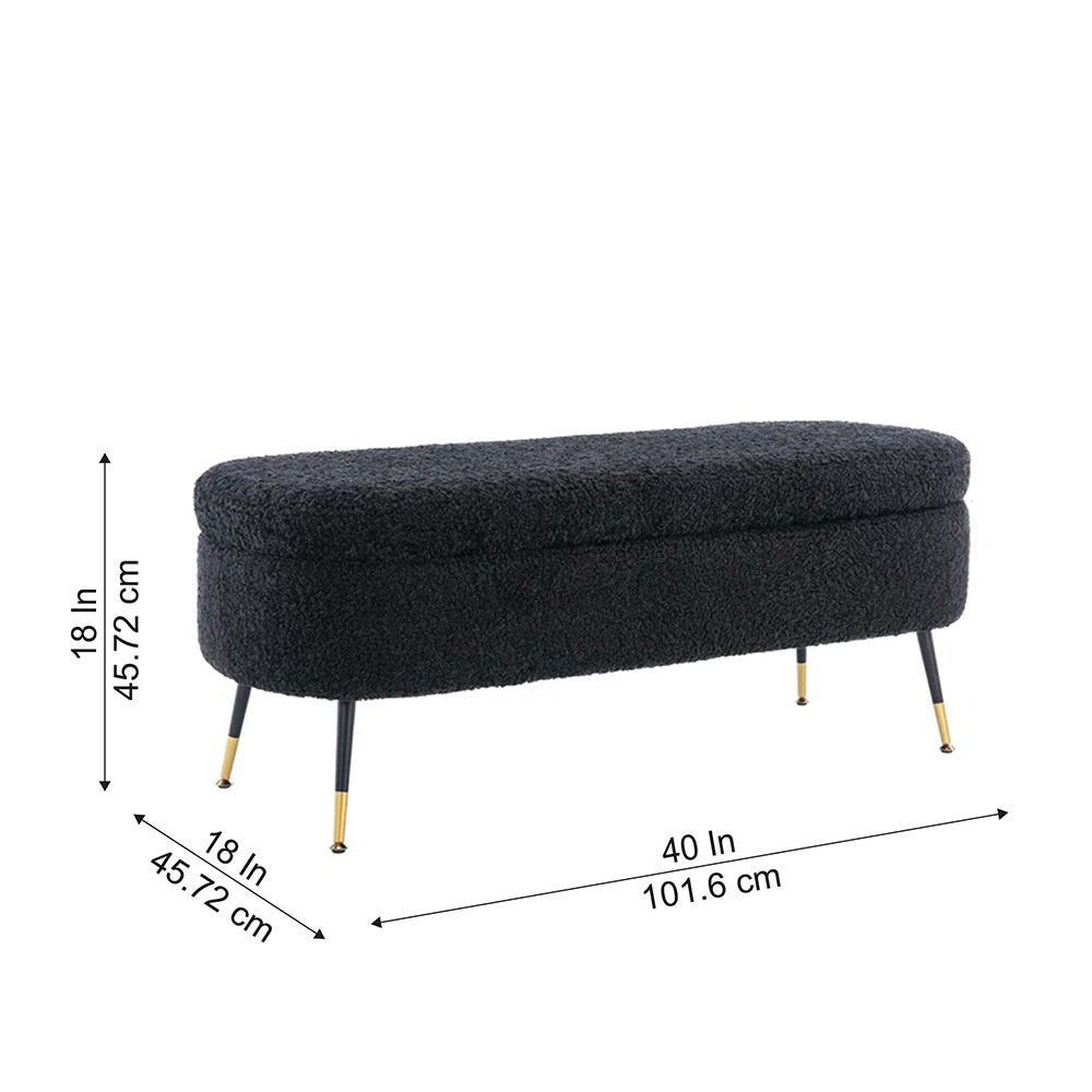 Black Boucle Storage Bench with Gold-Tipped Legs