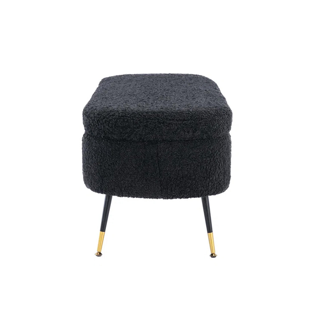 Black Boucle Storage Bench with Gold-Tipped Legs