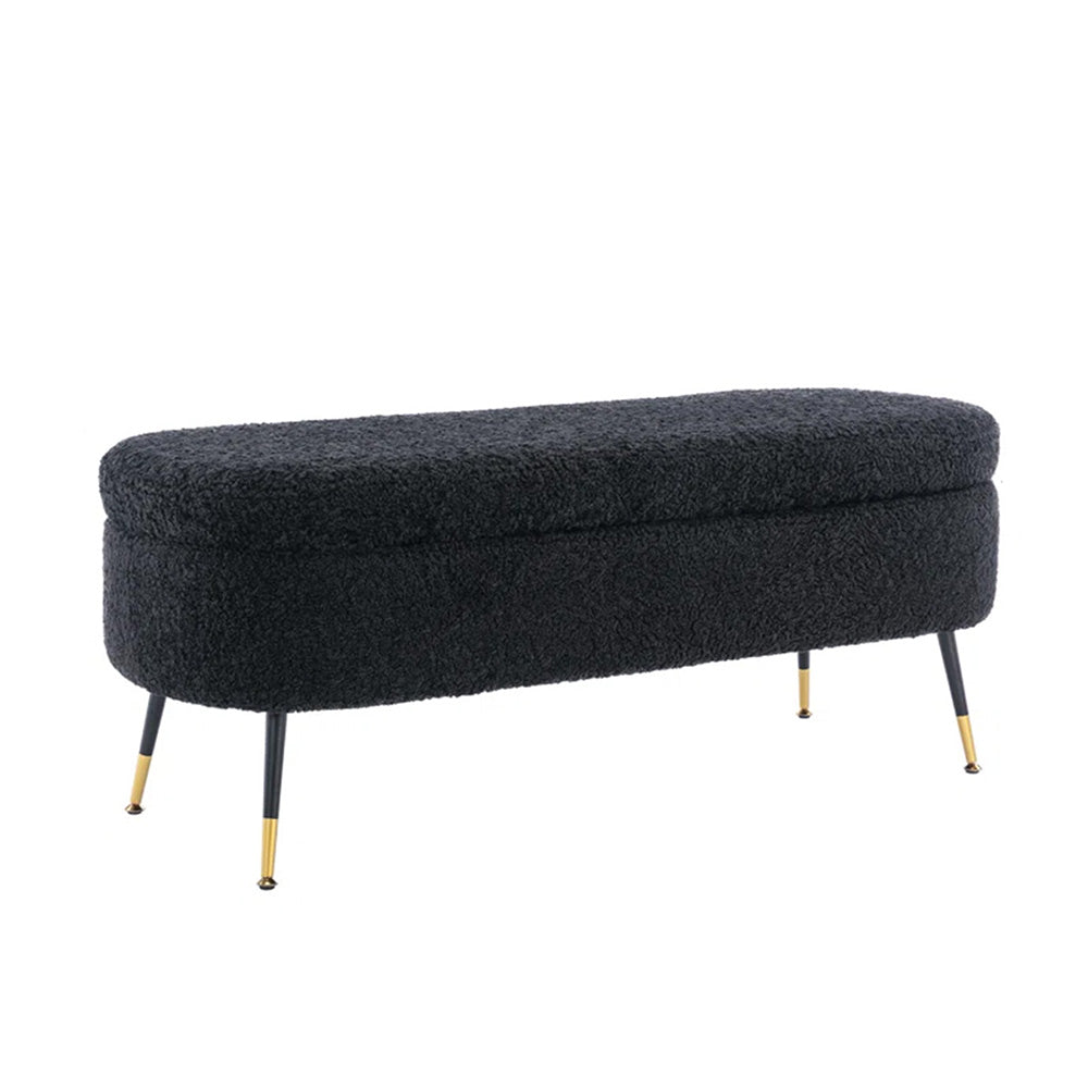 Black Boucle Storage Bench with Gold-Tipped Legs
