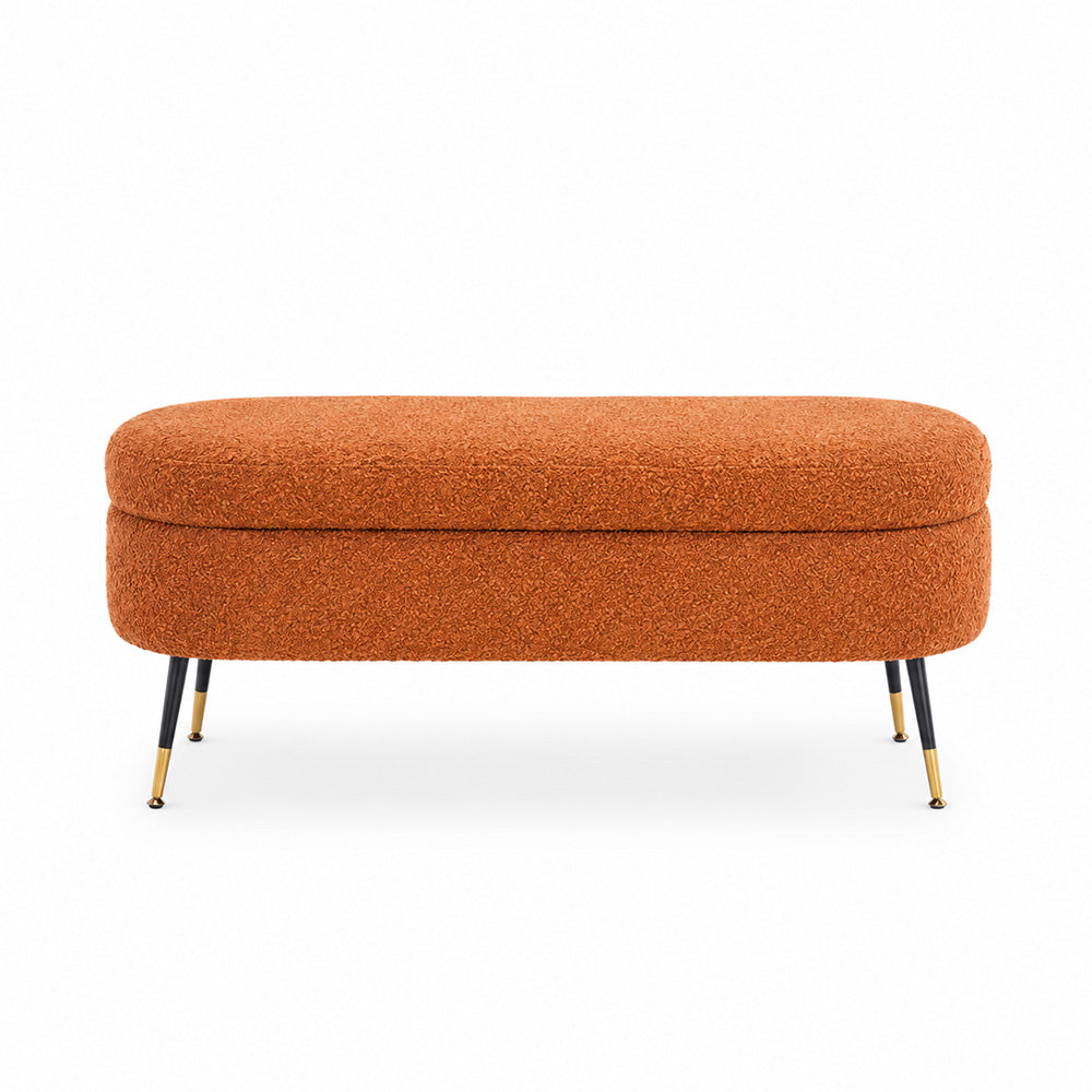 Rust Boucle Storage Bench with Gold-Tipped Legs