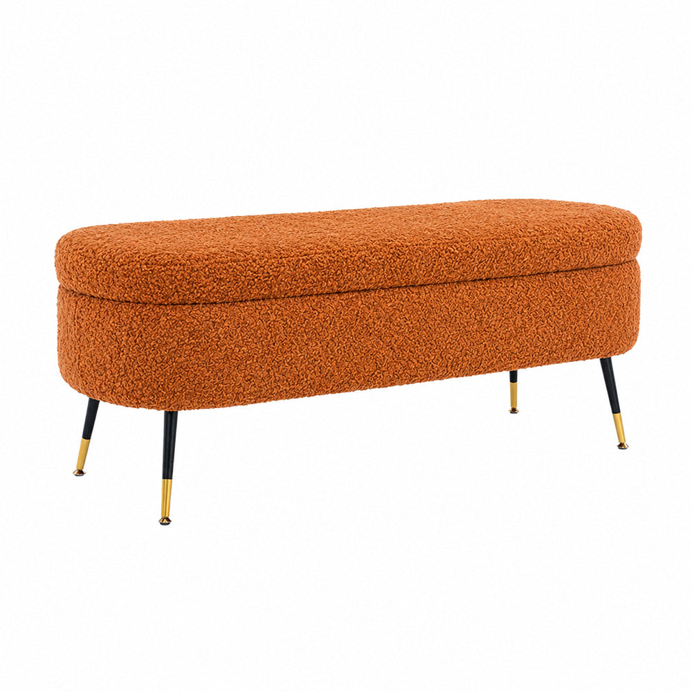 Rust Boucle Storage Bench with Gold-Tipped Legs