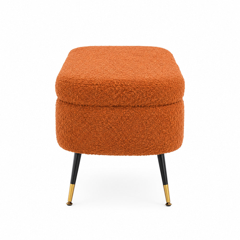 Rust Boucle Storage Bench with Gold-Tipped Legs
