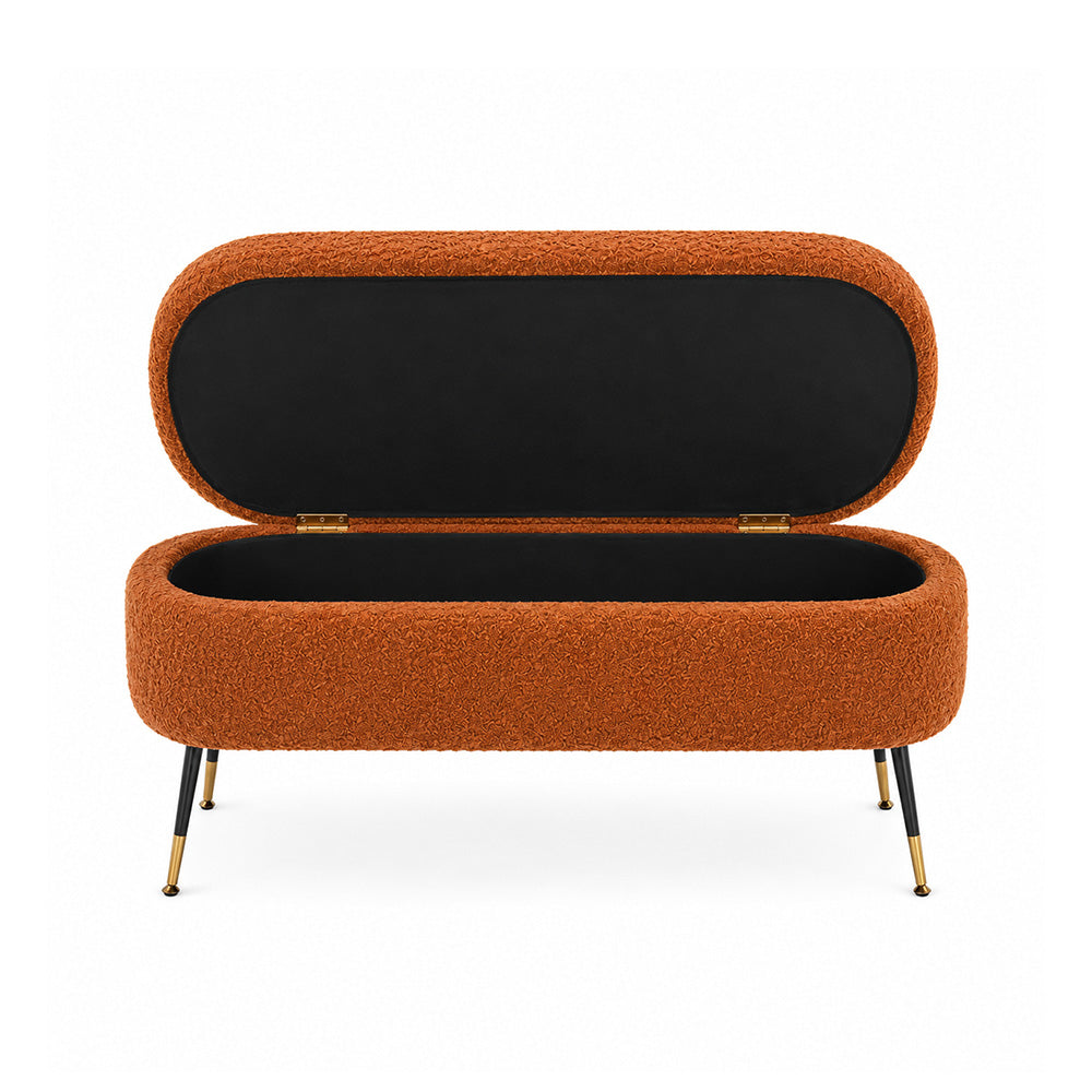 Rust Boucle Storage Bench with Gold-Tipped Legs