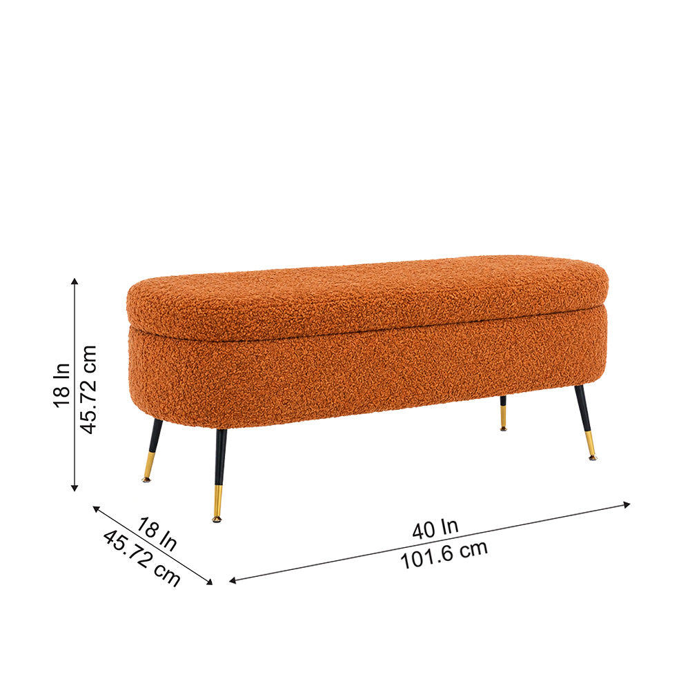 Rust Boucle Storage Bench with Gold-Tipped Legs