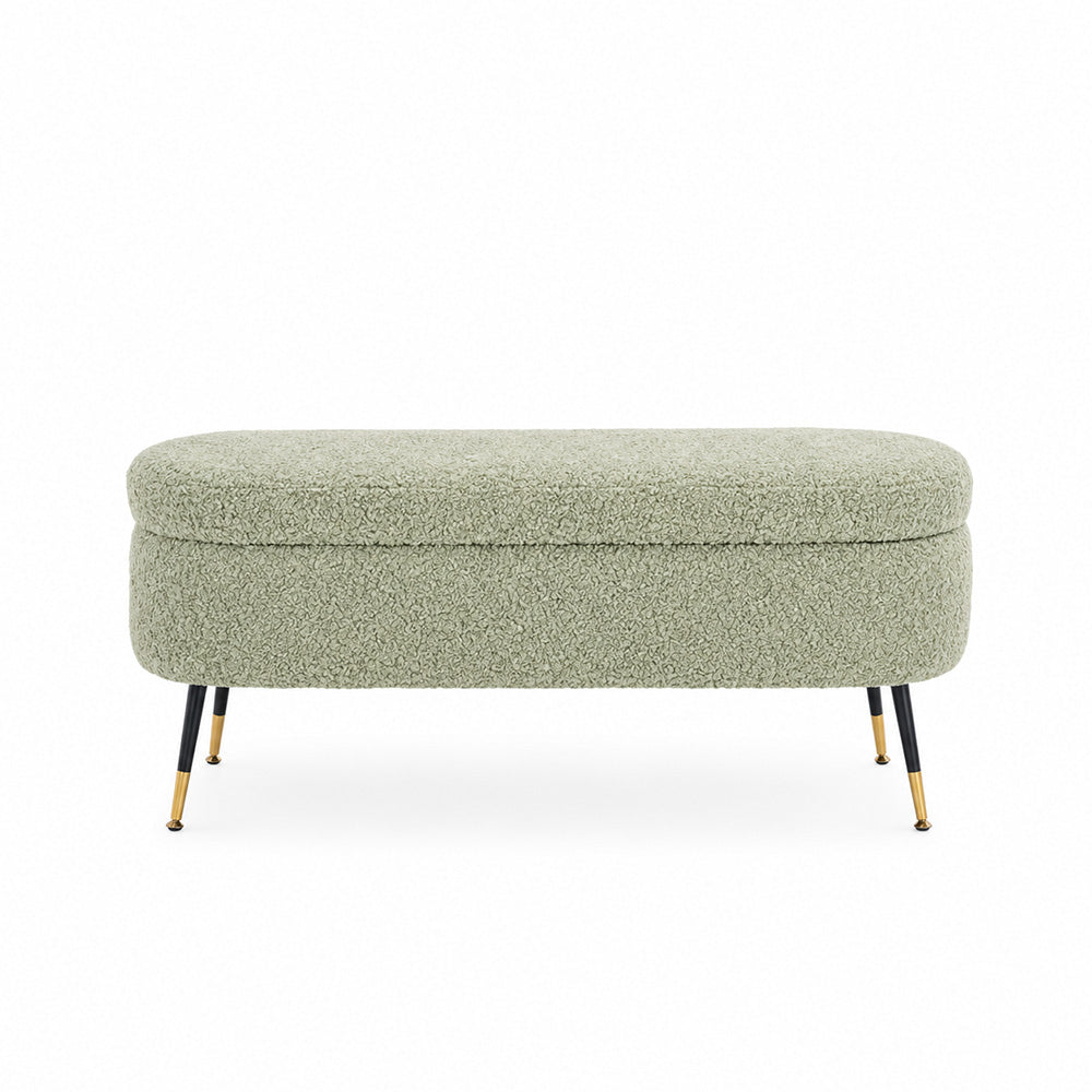Sage Boucle Storage Bench with Gold-Tipped Legs