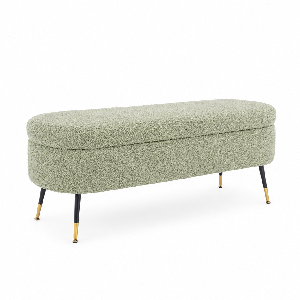 Sage Boucle Storage Bench with Gold-Tipped Legs