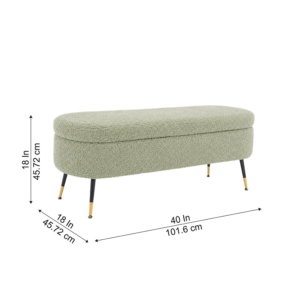 Sage Boucle Storage Bench with Gold-Tipped Legs