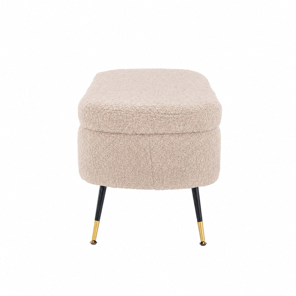 Beige Boucle Storage Bench with Gold-Tipped Legs