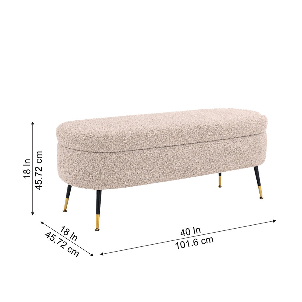Beige Boucle Storage Bench with Gold-Tipped Legs
