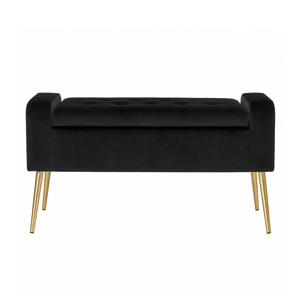 Black Upholstered Storage Bench with Gold Legs