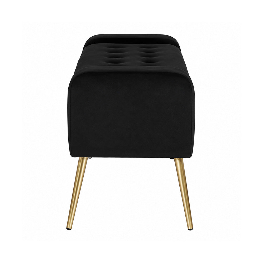 Black Upholstered Storage Bench with Gold Legs