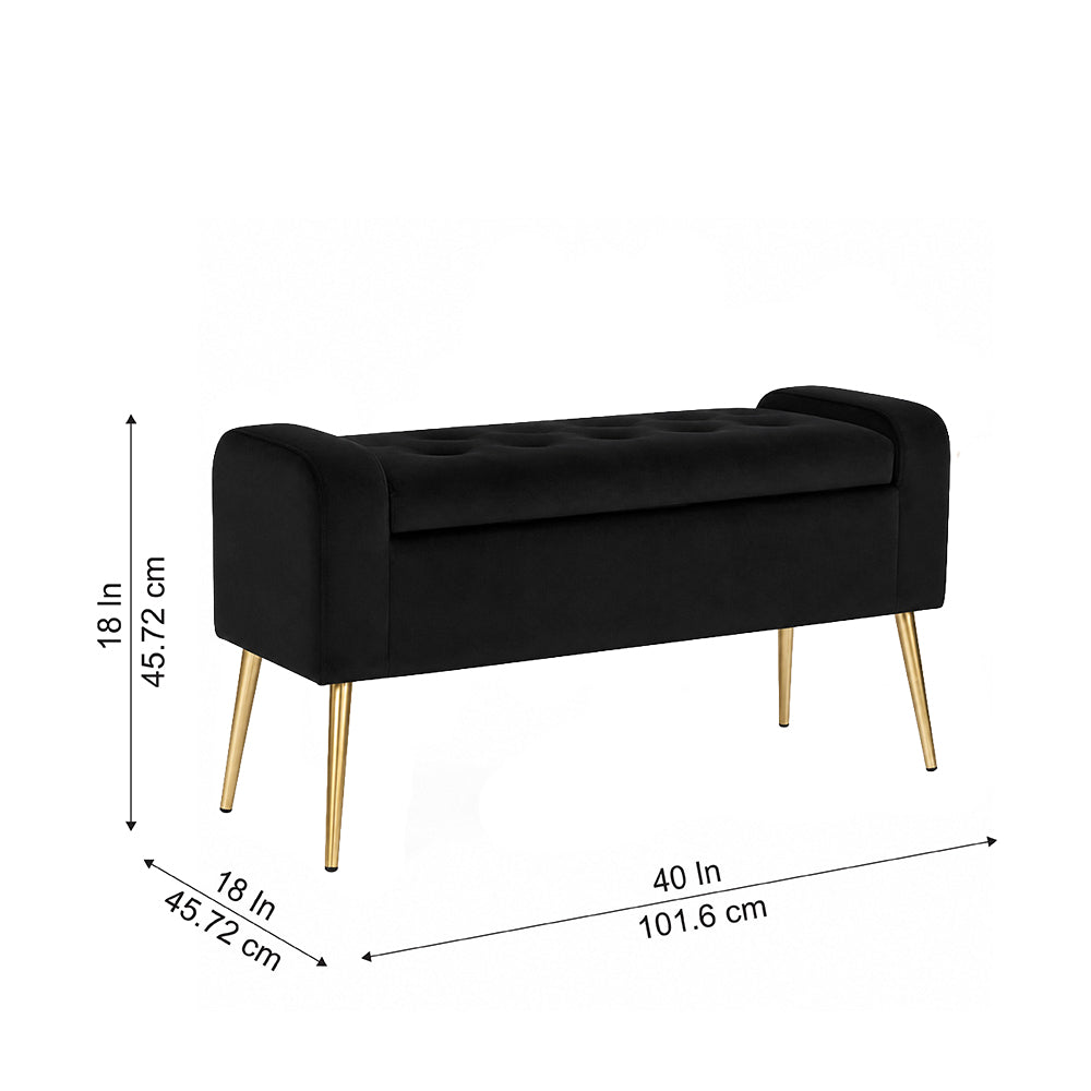 Black Upholstered Storage Bench with Gold Legs