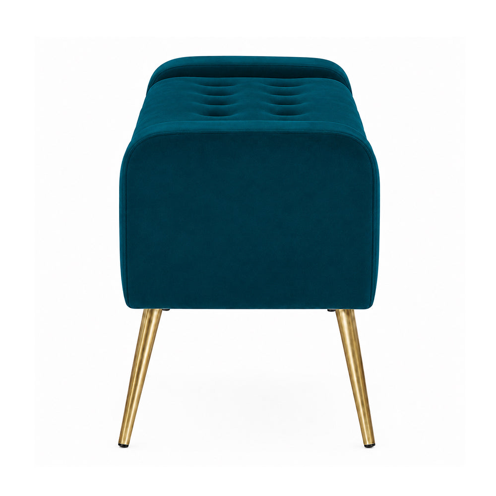 Teal Upholstered Storage Bench with Gold Legs