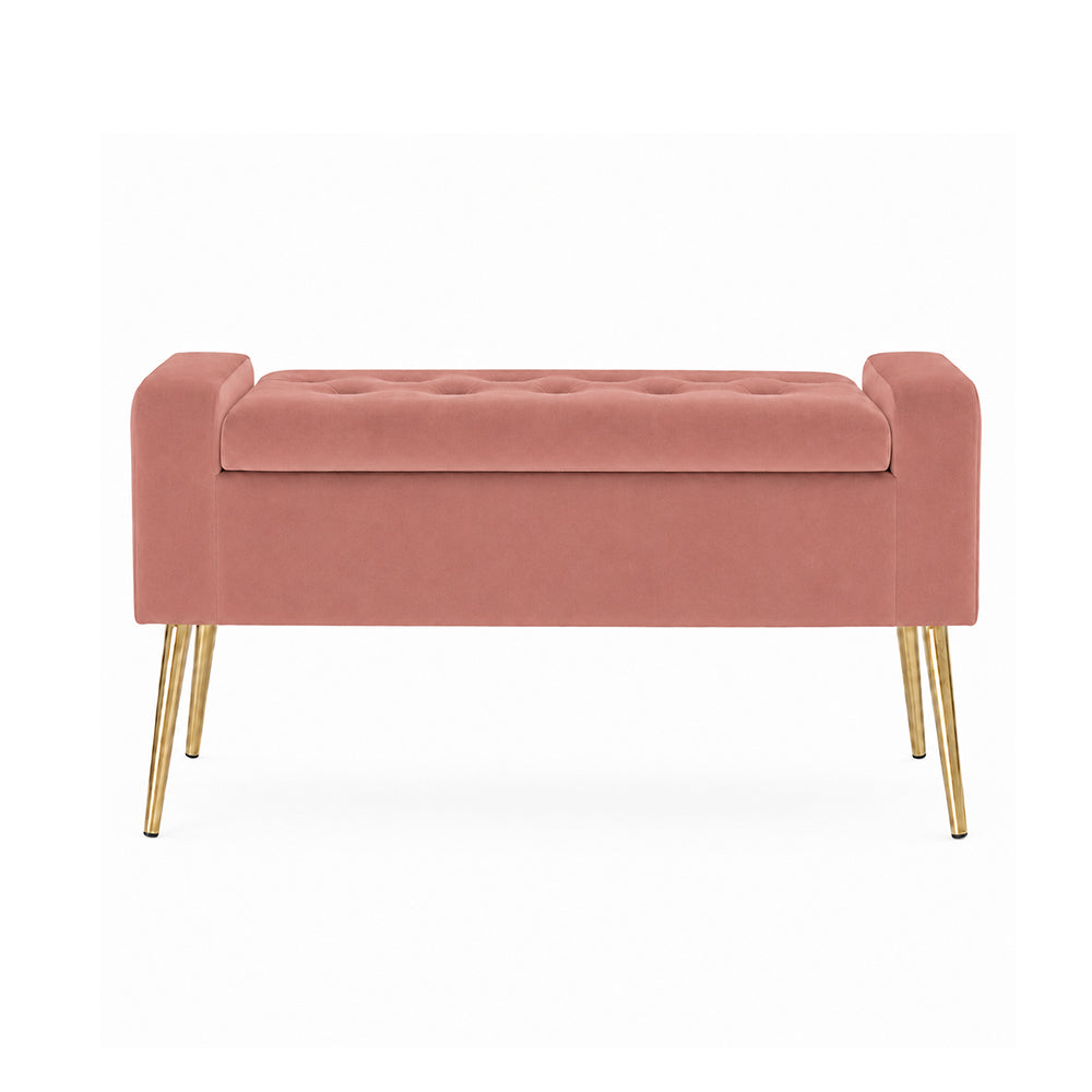 Pink Upholstered Storage Bench with Gold Legs