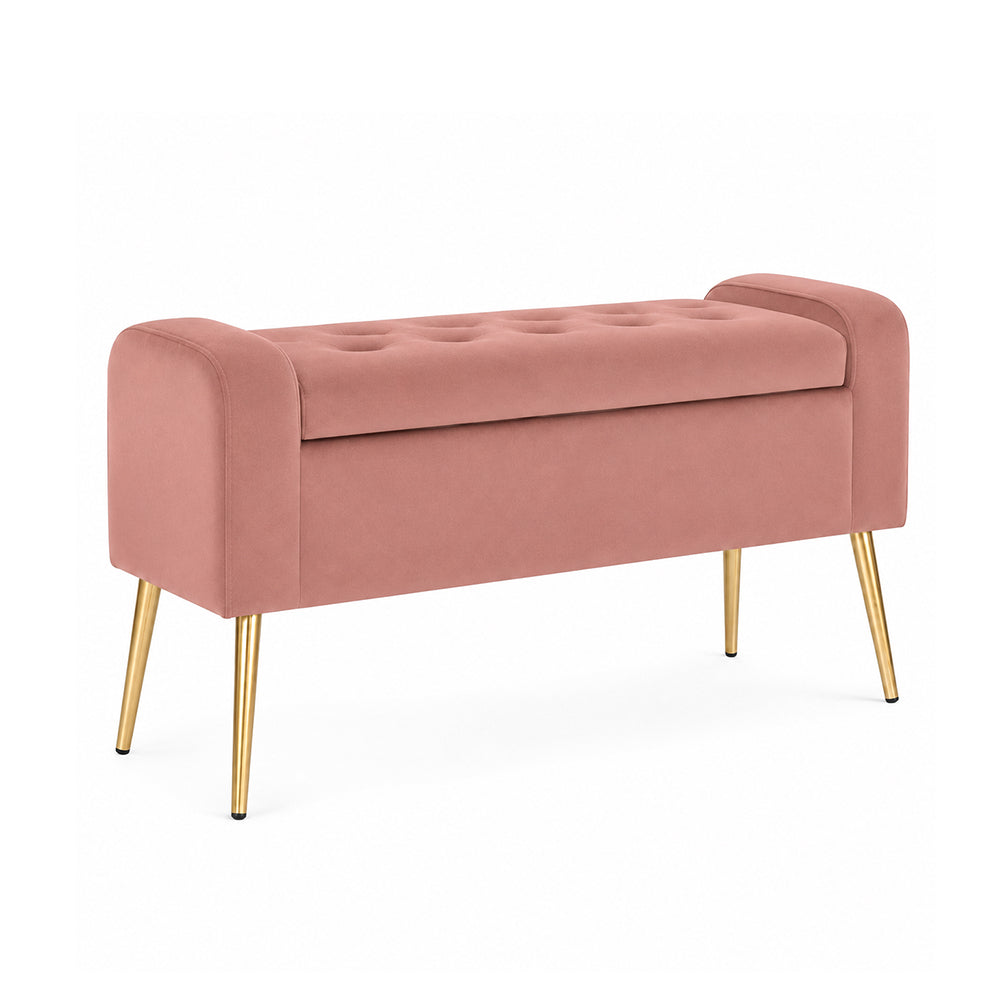 Pink Upholstered Storage Bench with Gold Legs