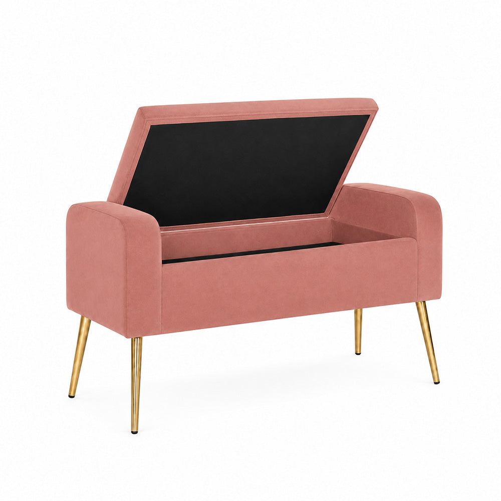 Pink Upholstered Storage Bench with Gold Legs