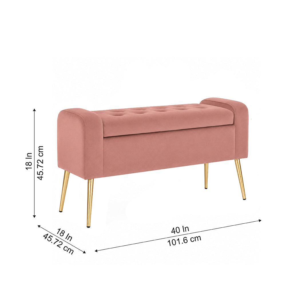 Pink Upholstered Storage Bench with Gold Legs