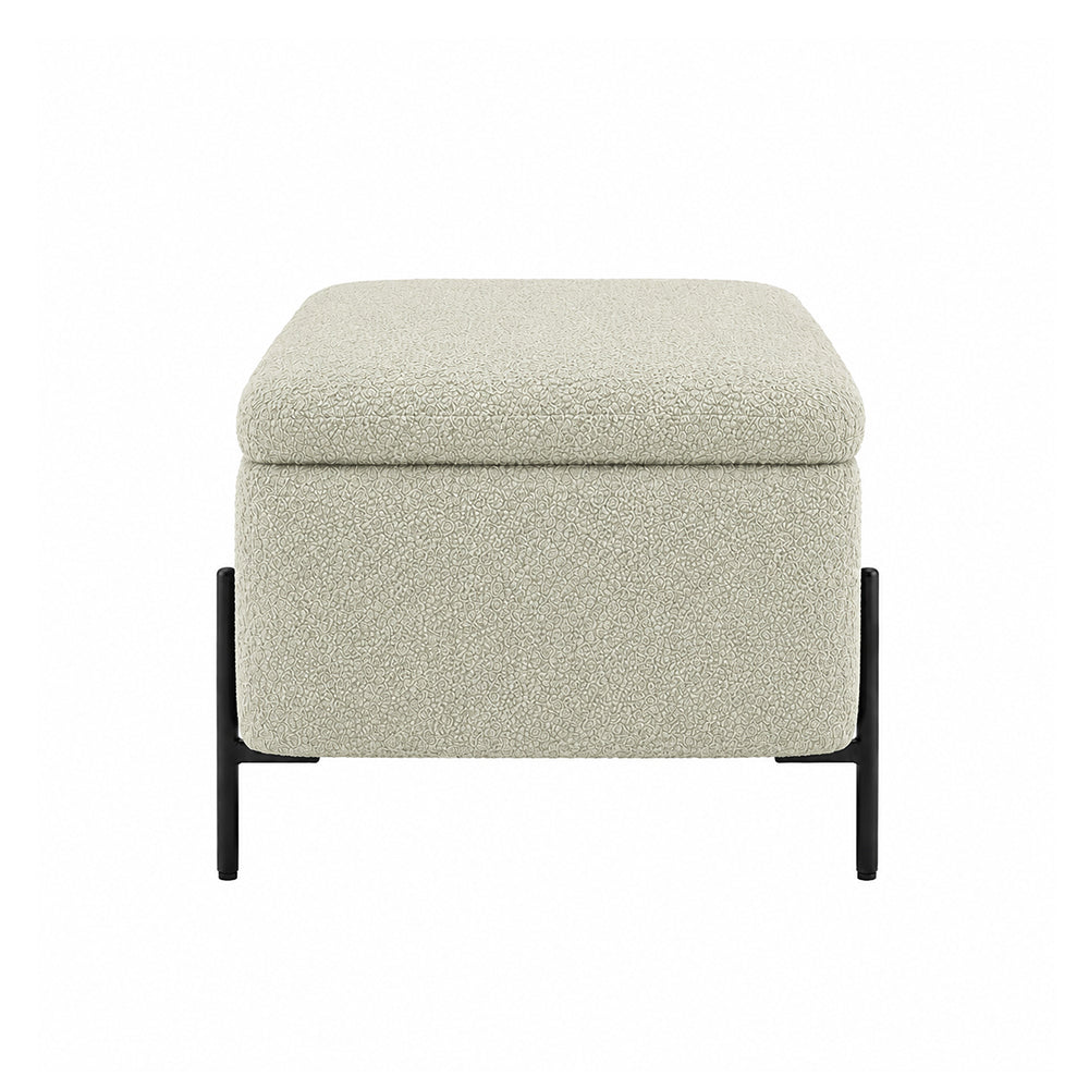 Sage Boucle Storage Bench with Black Metal Legs