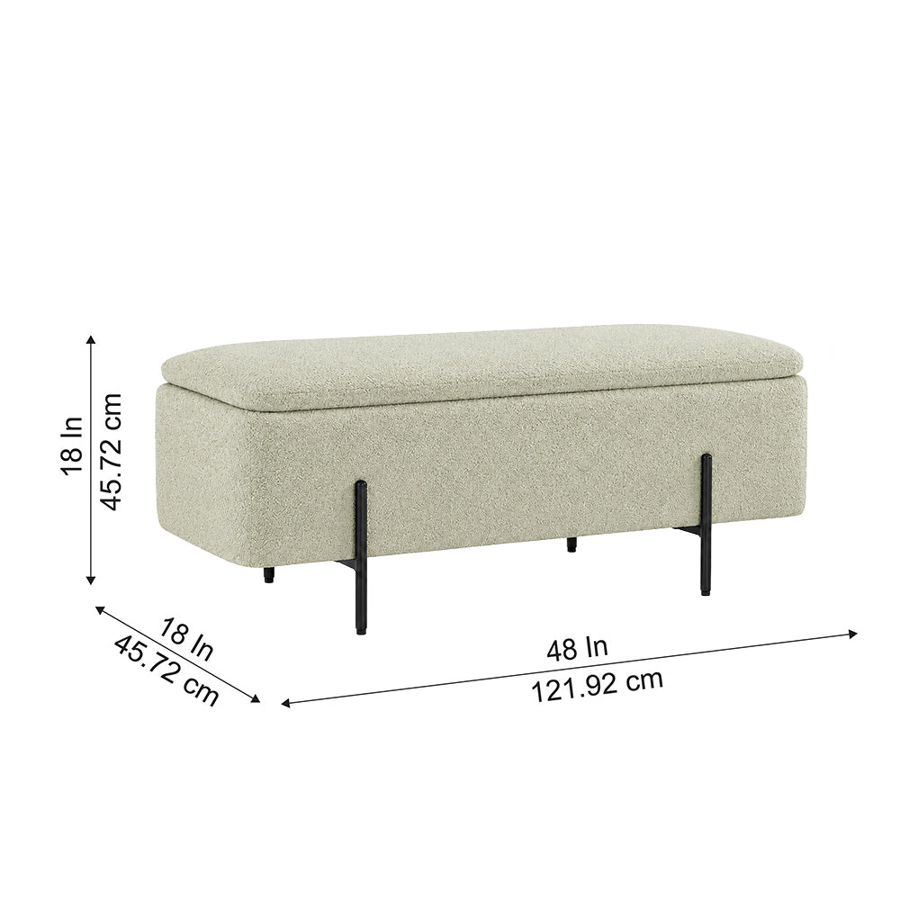 Sage Boucle Storage Bench with Black Metal Legs
