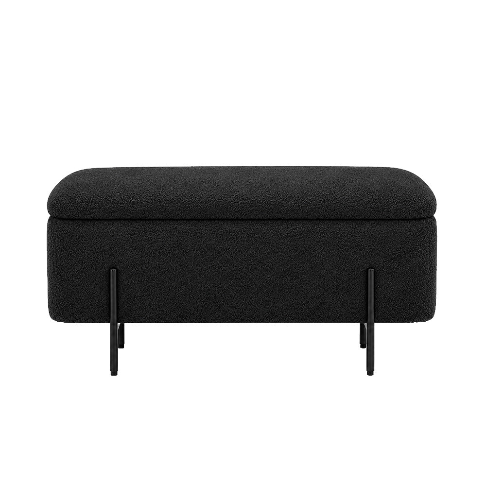 Black Boucle Storage Bench with Black Metal Legs