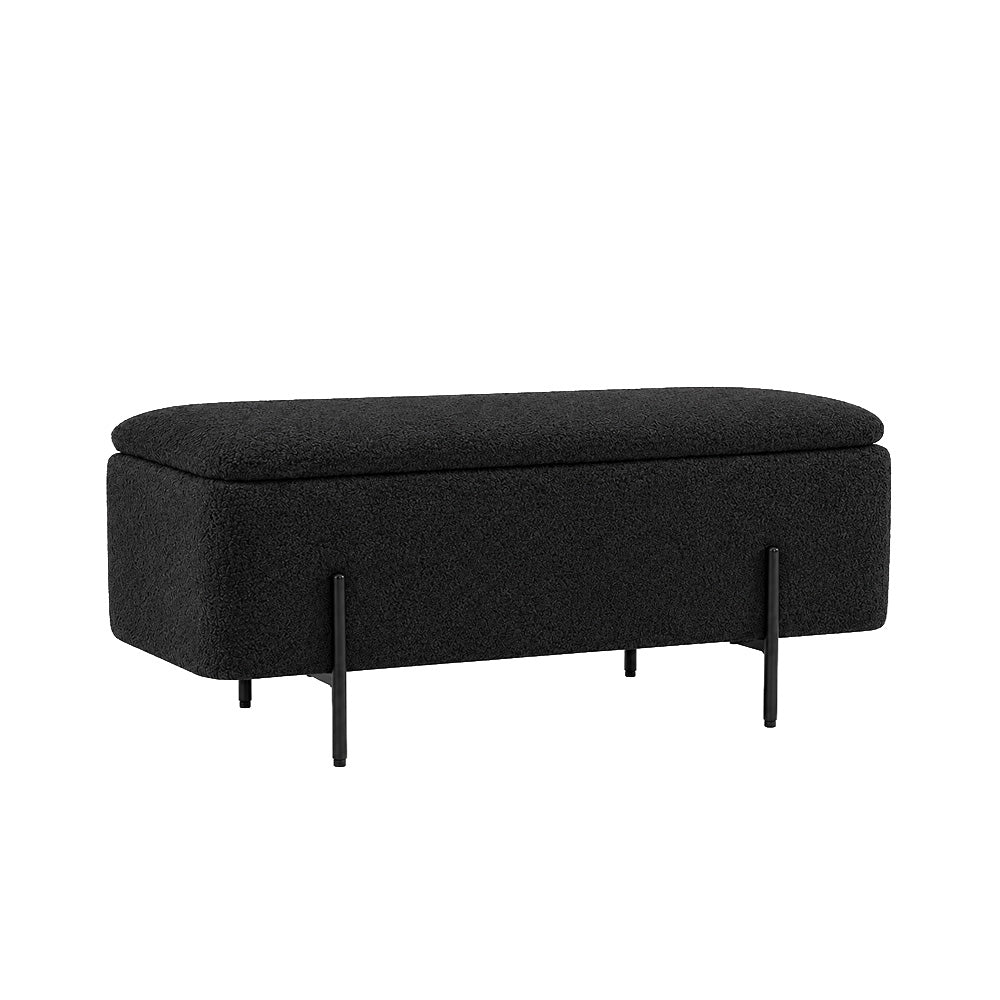 Black Boucle Storage Bench with Black Metal Legs