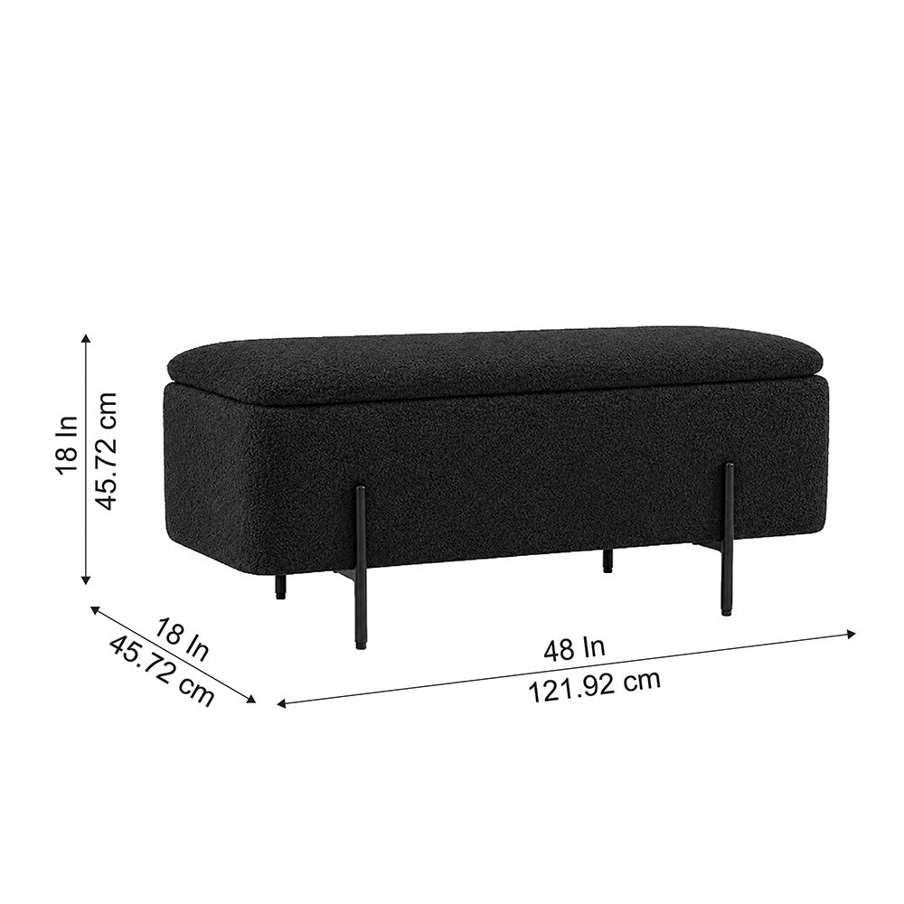 Black Boucle Storage Bench with Black Metal Legs