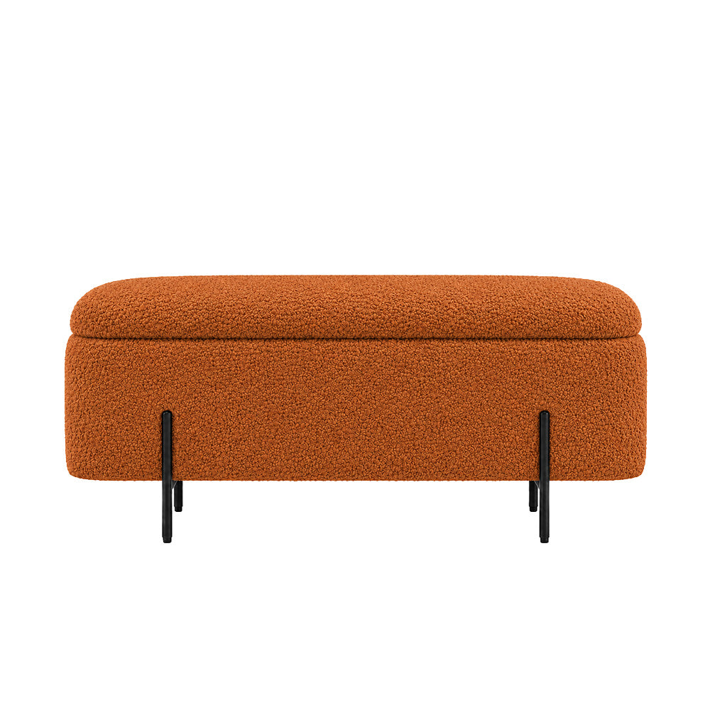 Rust Boucle Storage Bench with Black Metal Legs