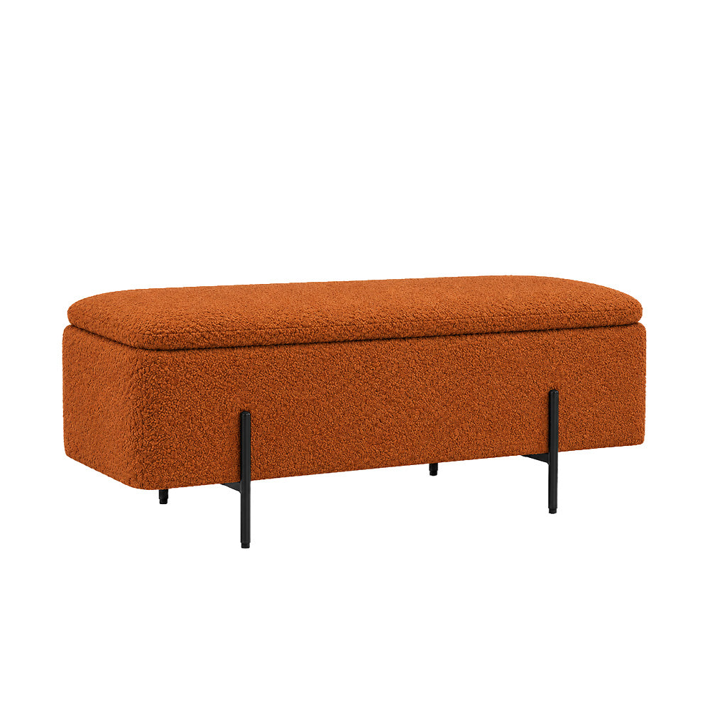 Rust Boucle Storage Bench with Black Metal Legs
