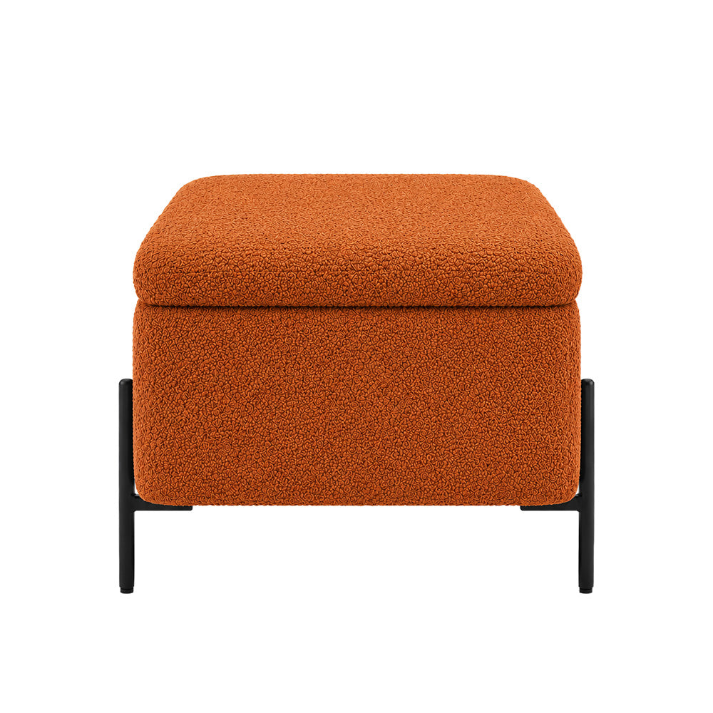 Rust Boucle Storage Bench with Black Metal Legs