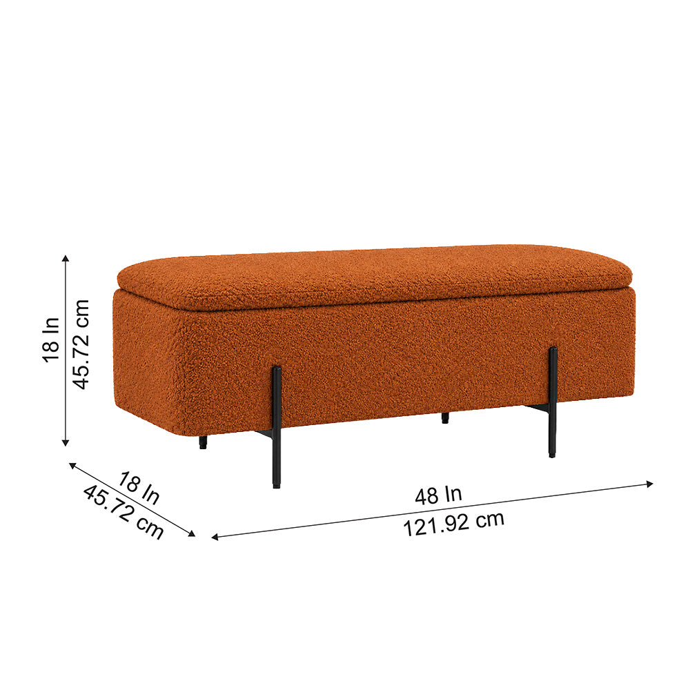 Rust Boucle Storage Bench with Black Metal Legs
