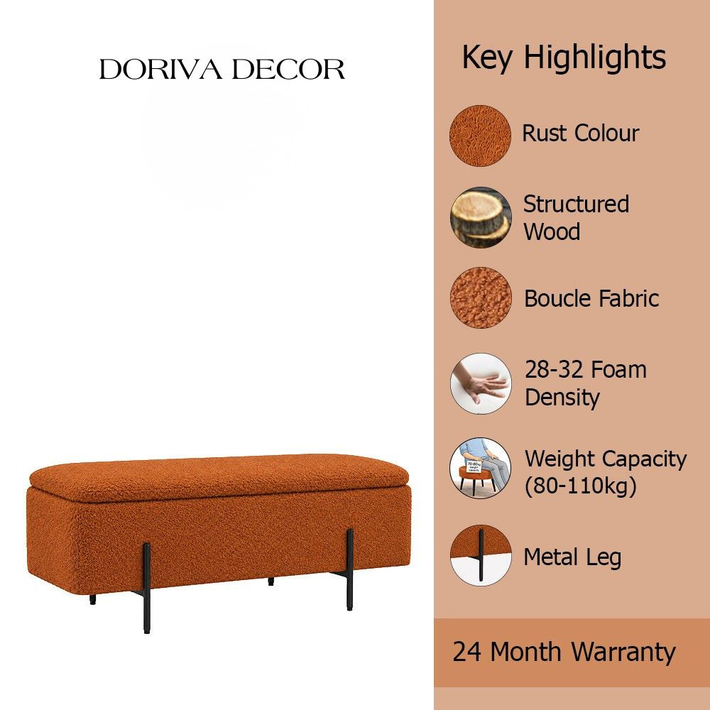 Rust Boucle Storage Bench with Black Metal Legs
