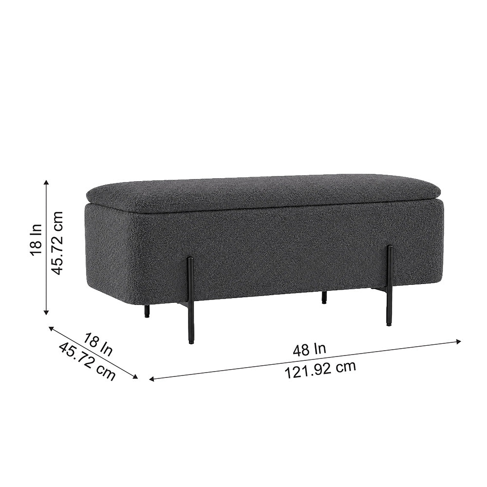 Grey Boucle Storage Bench with Black Metal Legs