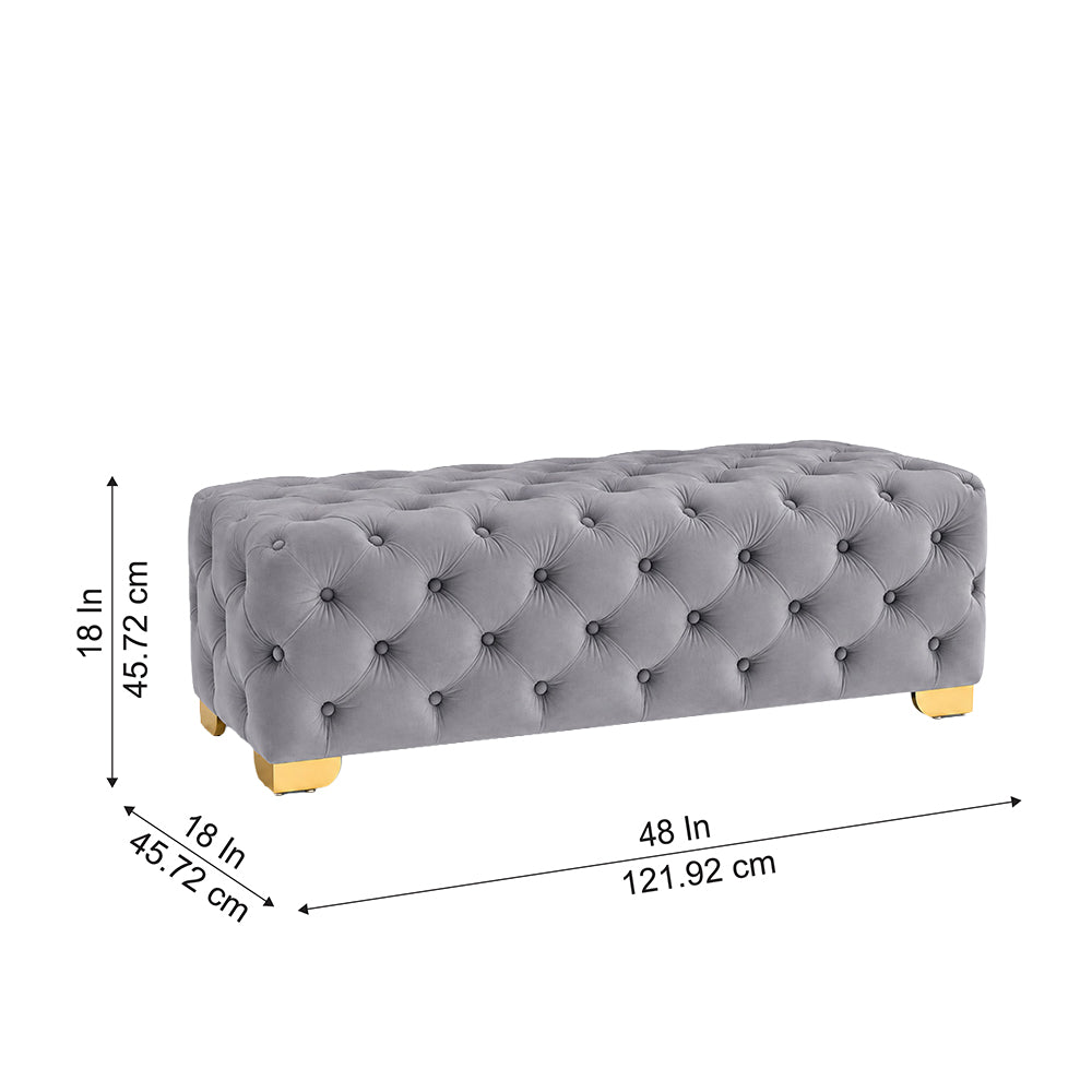 Grey Velvet Tufted Bench with Gold Base