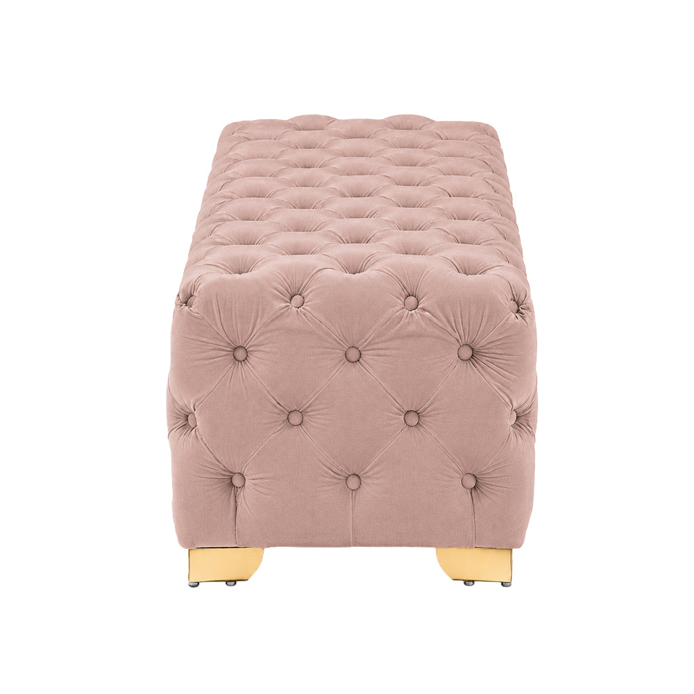 Pink Velvet Tufted Bench with Gold Base