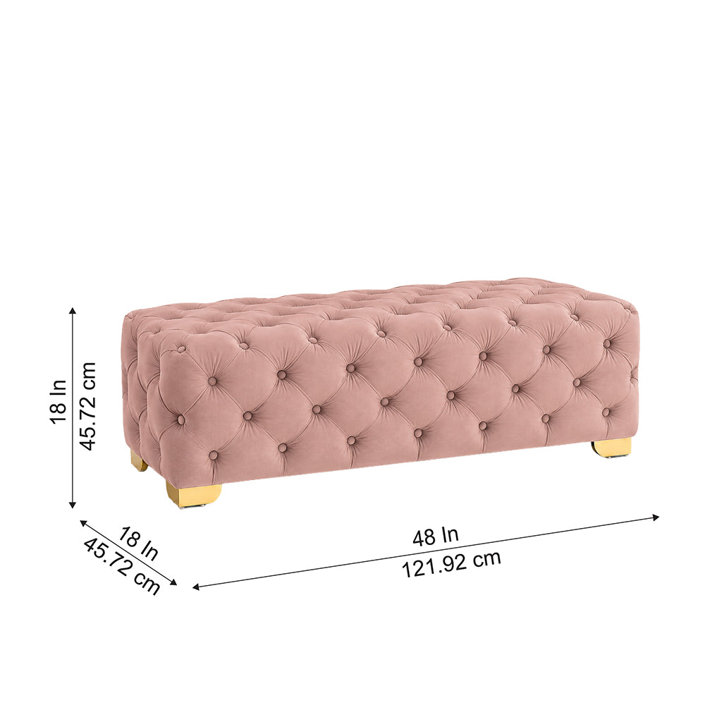 Pink Velvet Tufted Bench with Gold Base
