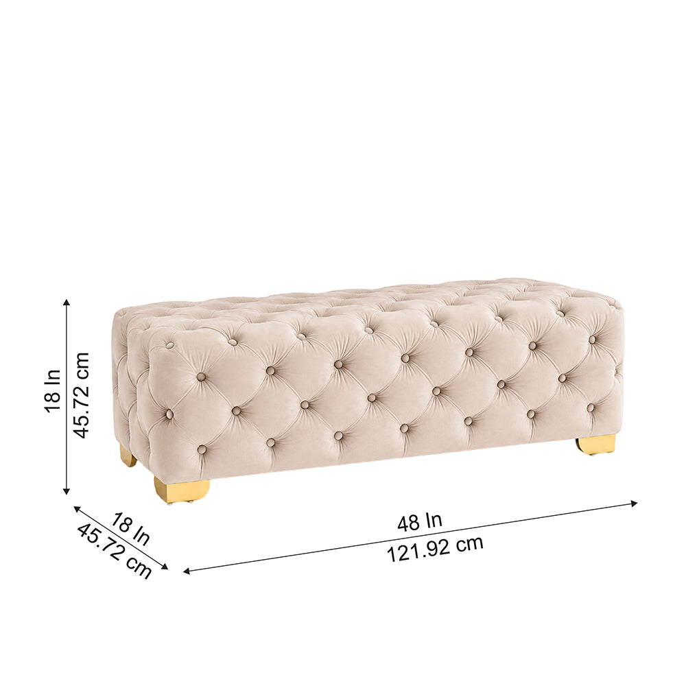 Blue Velvet Tufted Bench with Gold Base