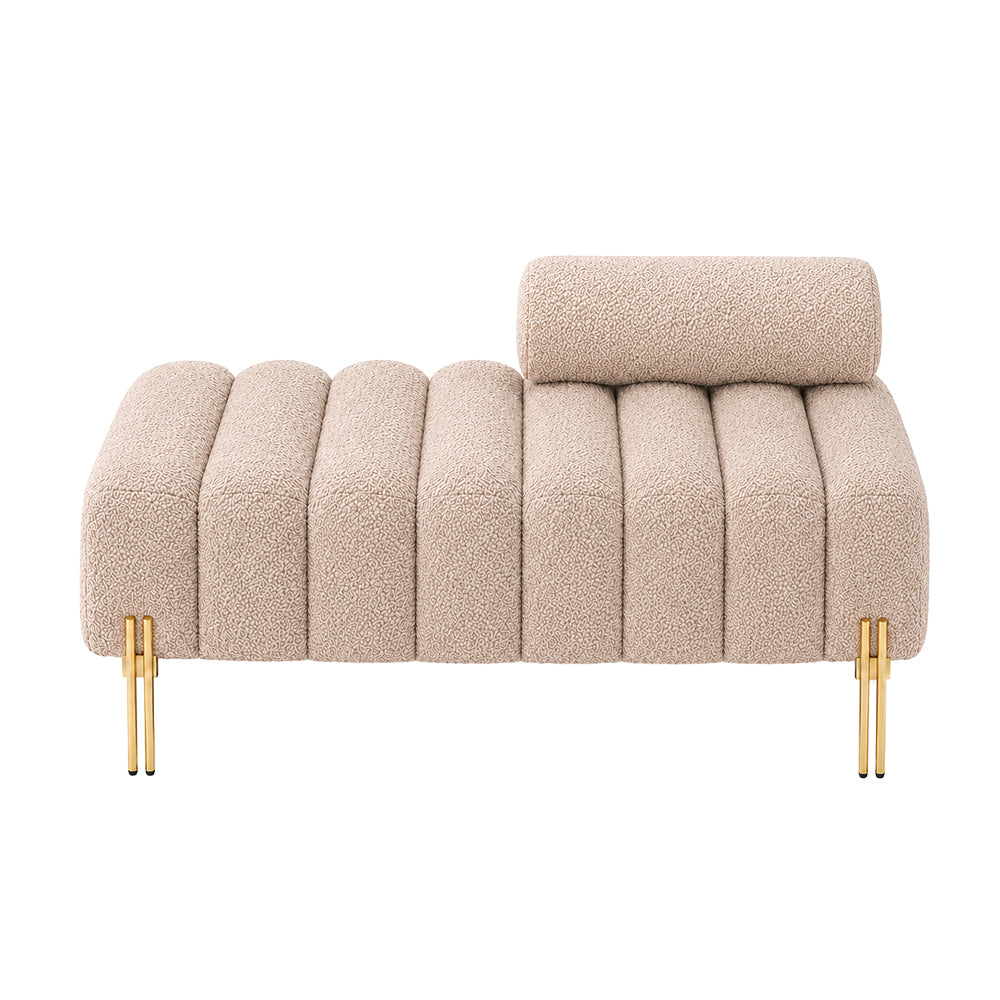 Beige Boucle Accent Lounge Chair with Gold Metal Legs