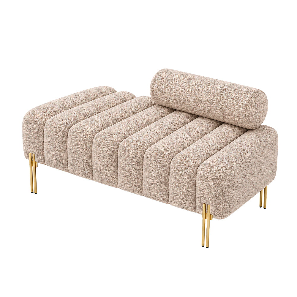 Beige Boucle Accent Lounge Chair with Gold Metal Legs