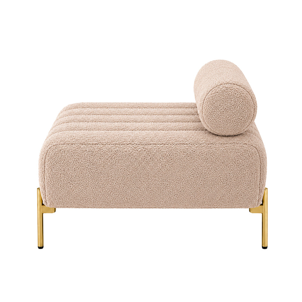 Beige Boucle Accent Lounge Chair with Gold Metal Legs