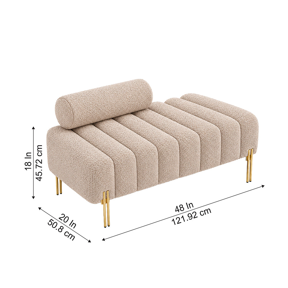 Beige Boucle Accent Lounge Chair with Gold Metal Legs